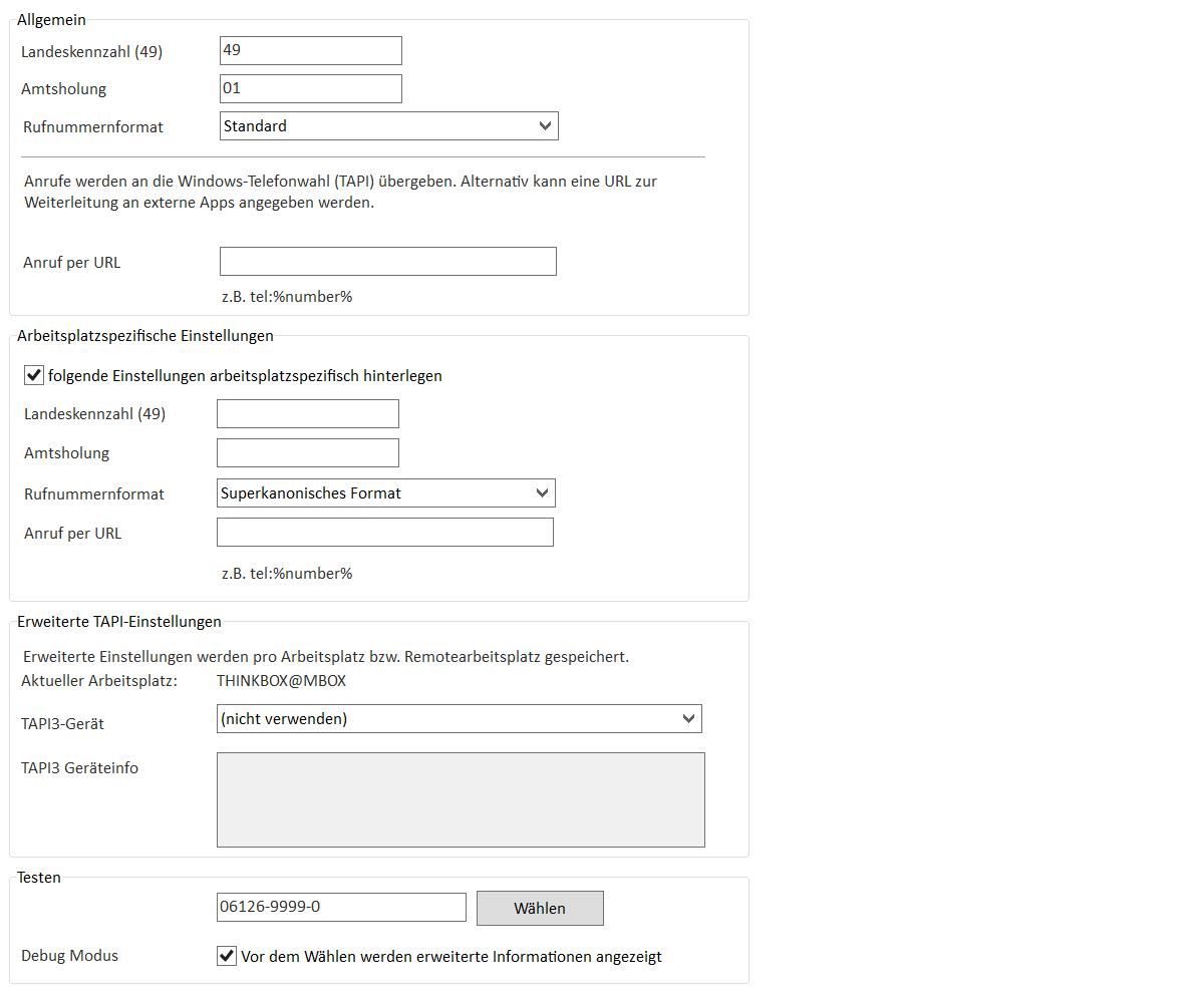 Telefonwahl Einstellungen