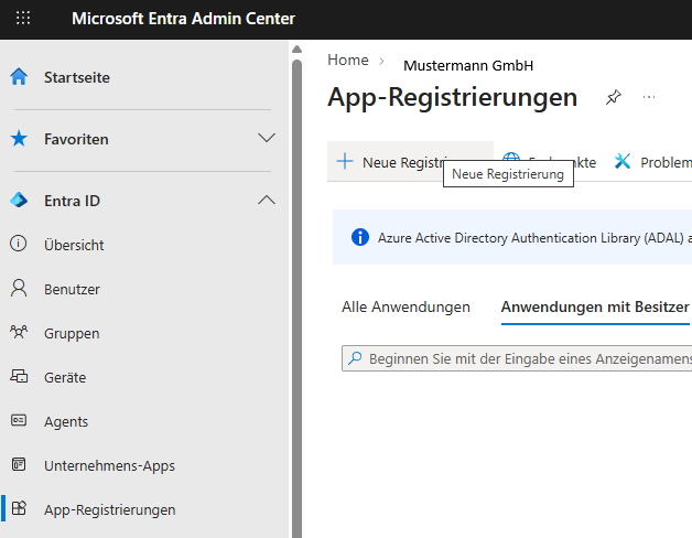 App-Registrierungen im Entra Admin Center